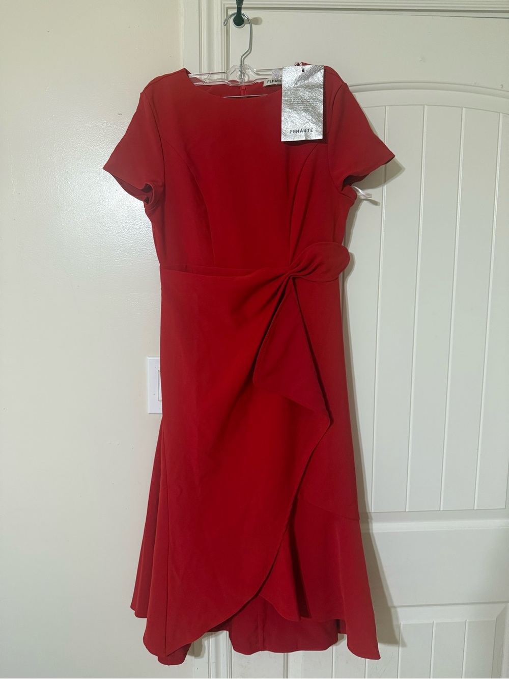 Fennahlee Red Twist-Detail Midi Dress